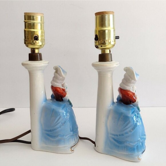 Vintage Pair Art Deco Sitzendorf German Porcelain Figurine Lamps Victorian Lady - Picture 6 of 12